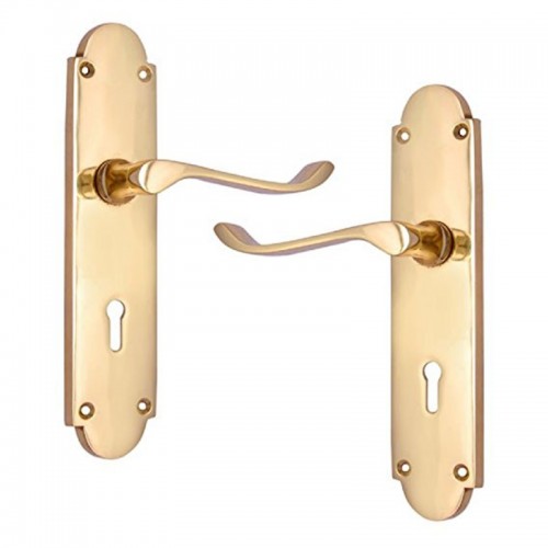 "Kenan" Brass Door Handle with Plate 